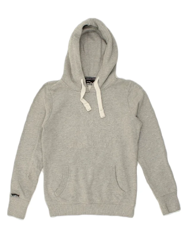 SUPERDRY Womens Hoodie Jumper UK 12 Medium Grey Cotton