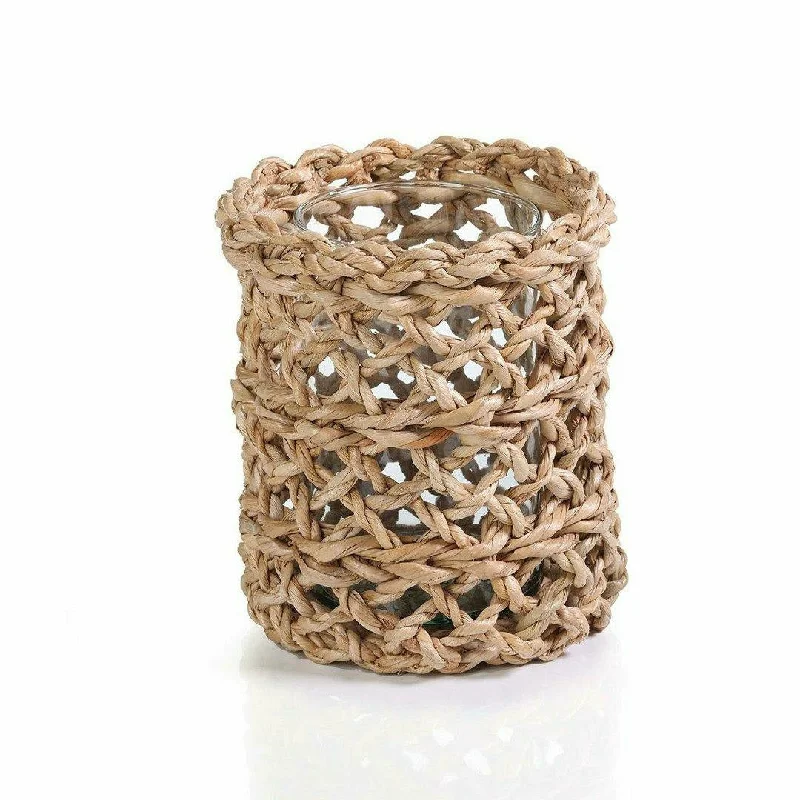 9.5-Inch Tall Seagrass Open Weave Hurricane with Glass Insert