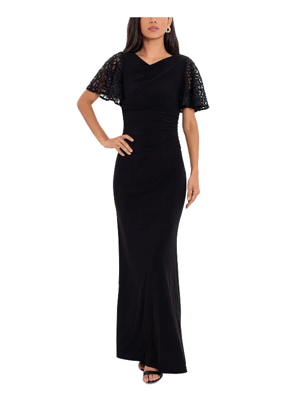 Petites Womens Lace Maxi Evening Dress