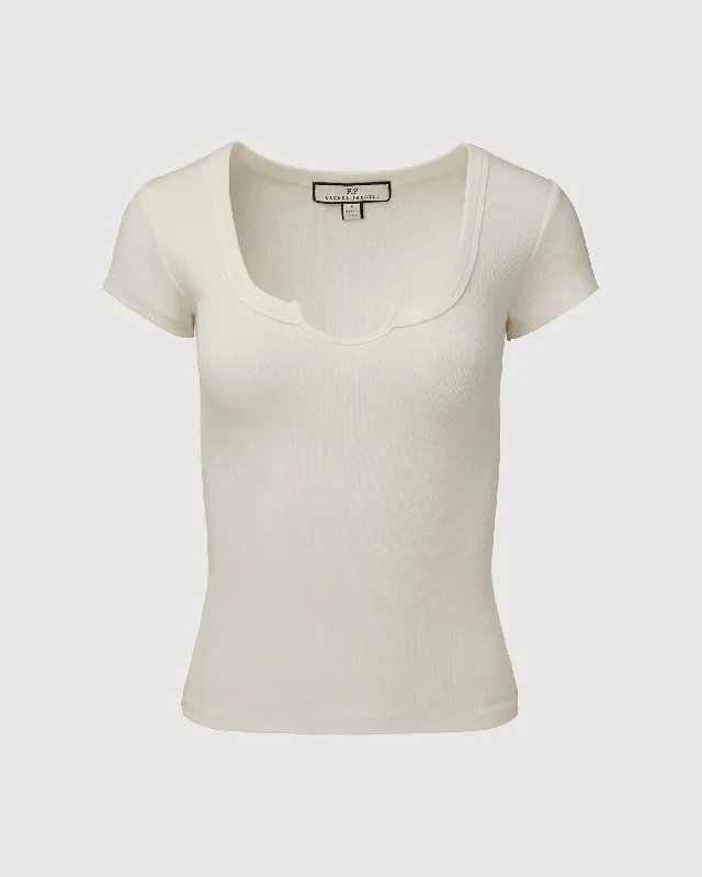 Rachel Parcell | Ribbed Scooped Tee | Ivory