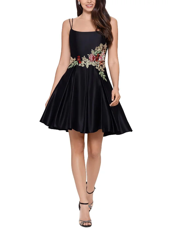 Juniors Womens Embellished Mini Fit & Flare Dress