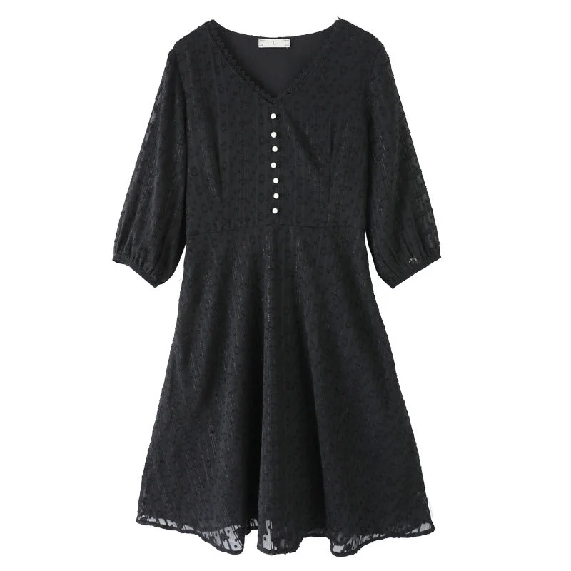 Plus Size Textured Chiffon Mid Sleeve Dress