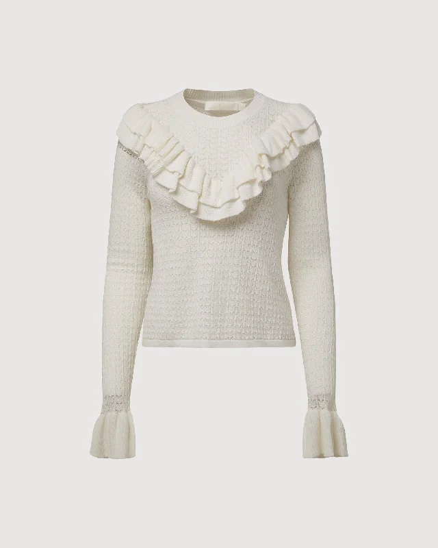 Rachel Parcell | Pointelle Ruffle Sweater | Ivory