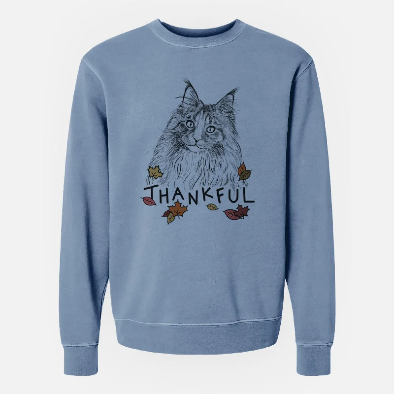 Thankful Kiki the Maine Coon Cat - Unisex Pigment Dyed Crew Sweatshirt