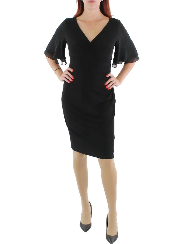 Womens Knit Flutter Sleeves Sheath Dress