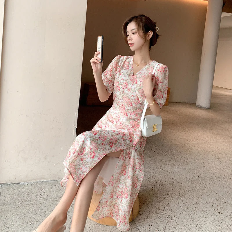 Plus Size Korean Floral Wrap Midi Dress