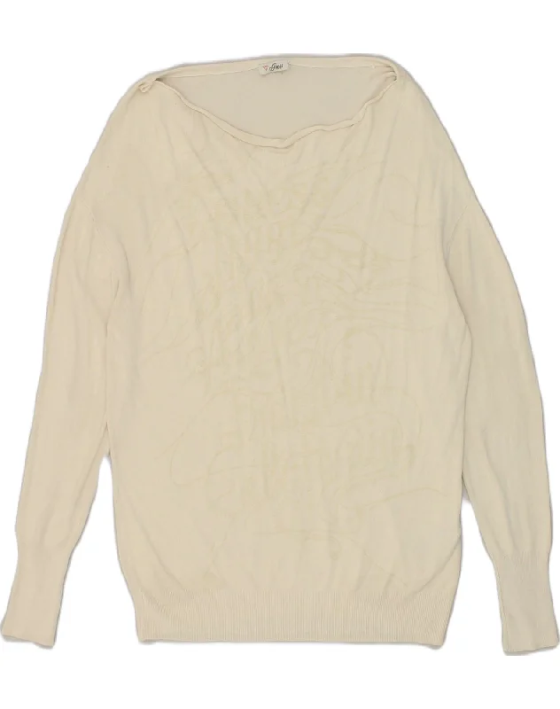 GUESS Womens Boat Neck Jumper Sweater UK 16 Large Beige Viscose