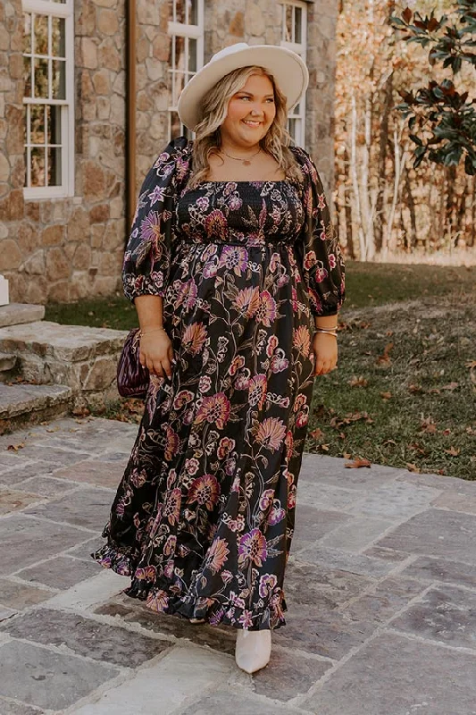 Autumn Encounters Satin Floral Maxi Dress Curves